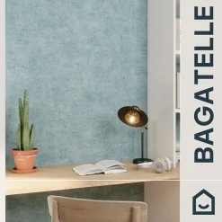 GoodHome Papier Peint<Papier peint pré-encollé vinyle intissé uni bleu pailleté Easy Roll Bagatelle l.53 x H.1005 cm