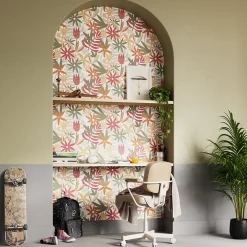 GoodHome Papier peint pré-encollé vinyle fleuri Easy Roll Basil fleurs multicolore l.53 x H.1005 cm- Papier Peint