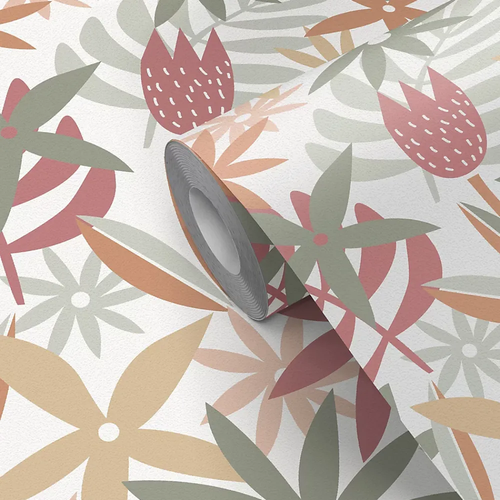 GoodHome Papier peint pré-encollé vinyle fleuri Easy Roll Basil fleurs multicolore l.53 x H.1005 cm- Papier Peint