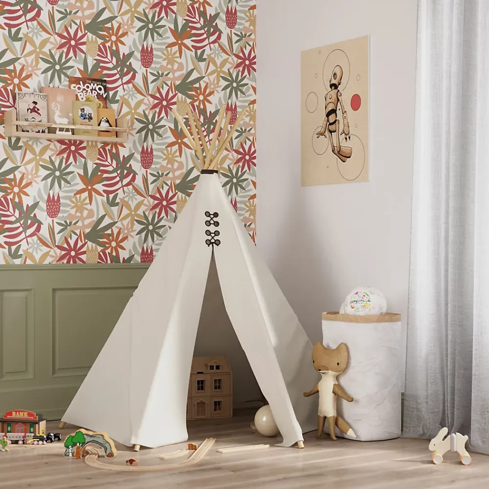 GoodHome Papier peint pré-encollé vinyle fleuri Easy Roll Basil fleurs multicolore l.53 x H.1005 cm- Papier Peint