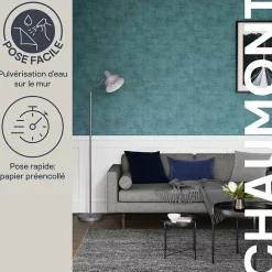 GoodHome Papier Peint<Papier peint pré-encollé vinyle intissé géométrique Easy Roll Chaumont bleu l.53 x H.1005 cm