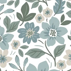 GoodHome Papier peint pré-encollé vinyle fleuri Easy Roll Aani fleurs bleu l.53 x H.1005 cm- Papier Peint