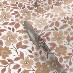GoodHome Papier peint pré-encollé vinyle fleuri Easy Roll Aani fleurs terracotta, rose l.53 x H.1005 cm- Papier Peint