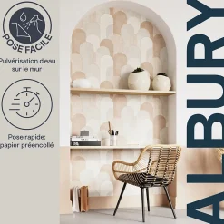 GoodHome Papier Peint<Papier peint pré-encollé vinyle intissé géométrique Easy Roll Albury rose l.53 x H.1005 cm