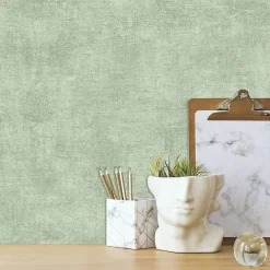 GoodHome Papier Peint<Papier peint pré-encollé vinyle intissé uni vert pailleté Easy Roll Bagatelle l.53 x H.1005 cm