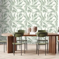 GoodHome Papier peint pré-encollé vinyle intissé feuillage Easy Roll Halton vert l.53 x H.1005 cm- Papier Peint
