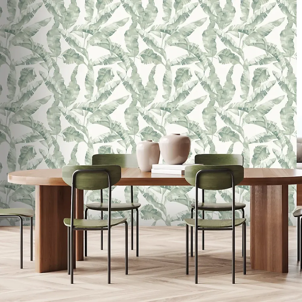 GoodHome Papier peint pré-encollé vinyle intissé feuillage Easy Roll Halton vert l.53 x H.1005 cm- Papier Peint