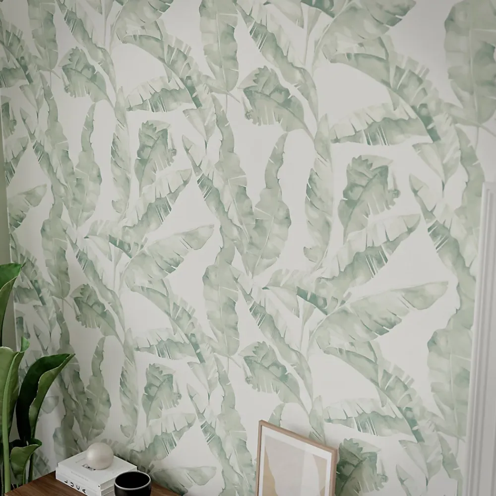 GoodHome Papier peint pré-encollé vinyle intissé feuillage Easy Roll Halton vert l.53 x H.1005 cm- Papier Peint