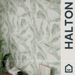 GoodHome Papier peint pré-encollé vinyle intissé feuillage Easy Roll Halton vert l.53 x H.1005 cm- Papier Peint
