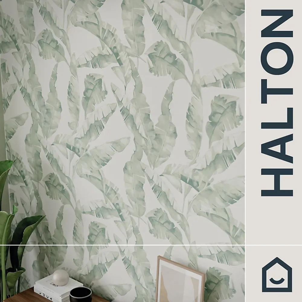 GoodHome Papier peint pré-encollé vinyle intissé feuillage Easy Roll Halton vert l.53 x H.1005 cm- Papier Peint