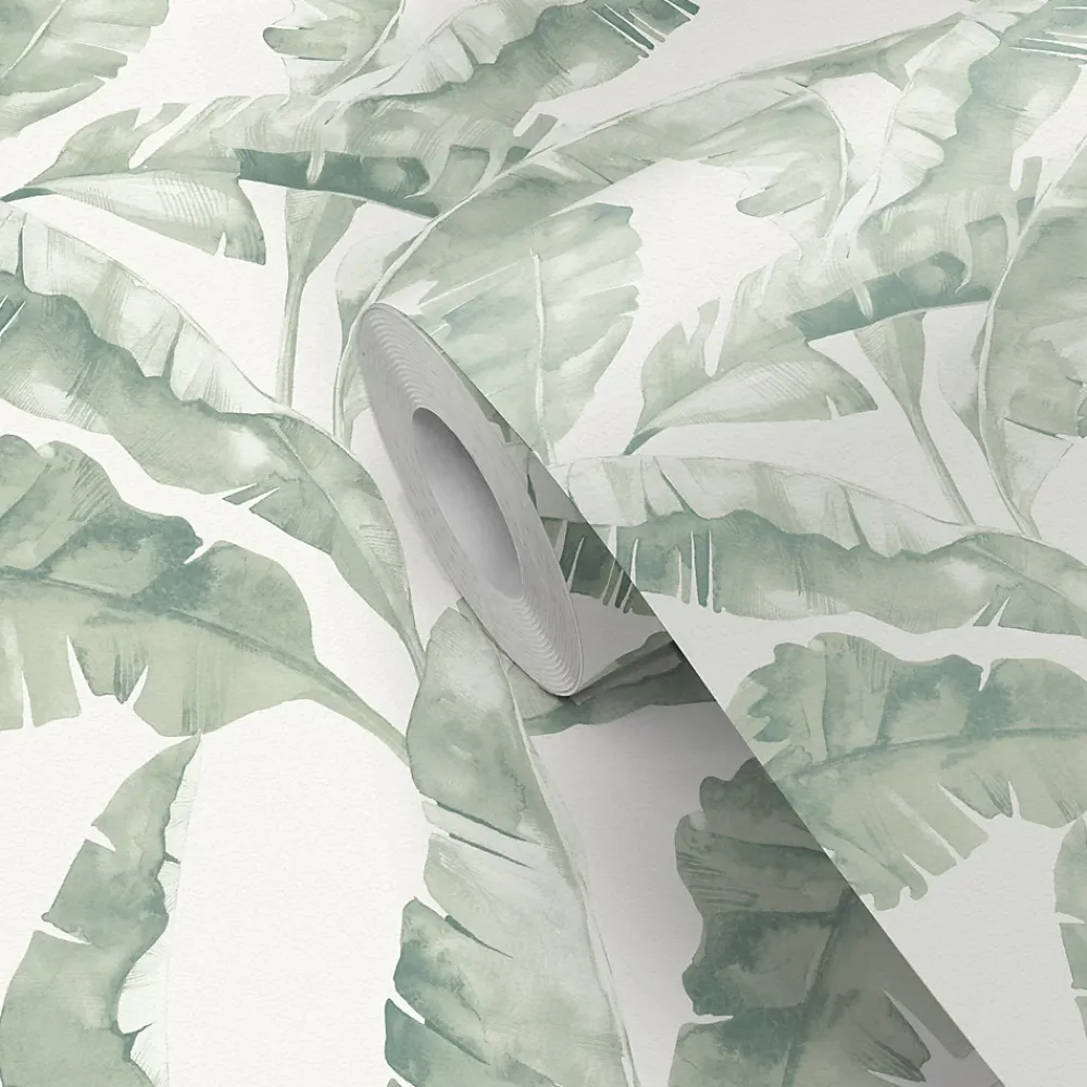 GoodHome Papier peint pré-encollé vinyle intissé feuillage Easy Roll Halton vert l.53 x H.1005 cm- Papier Peint