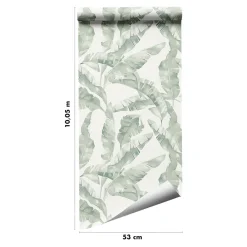 GoodHome Papier peint pré-encollé vinyle intissé feuillage Easy Roll Halton vert l.53 x H.1005 cm- Papier Peint