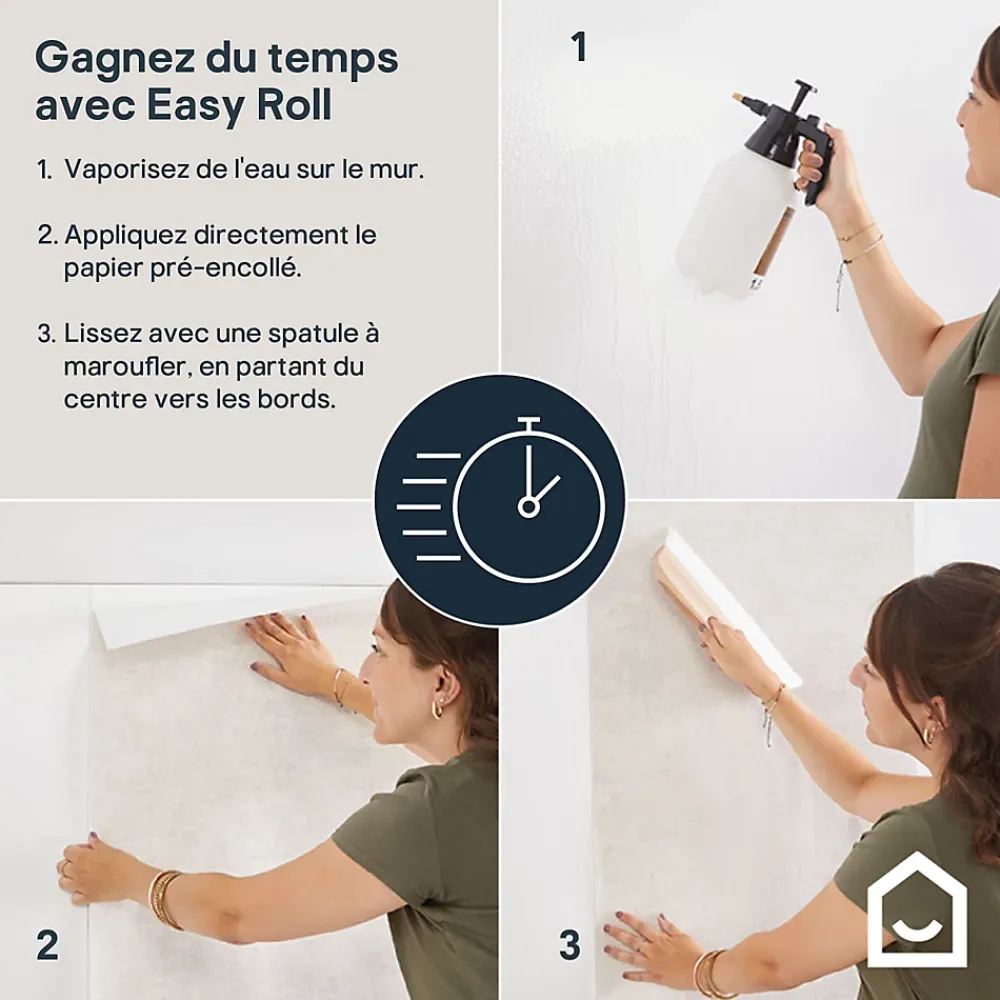 GoodHome Papier peint pré-encollé vinyle intissé feuillage Easy Roll Halton vert l.53 x H.1005 cm- Papier Peint