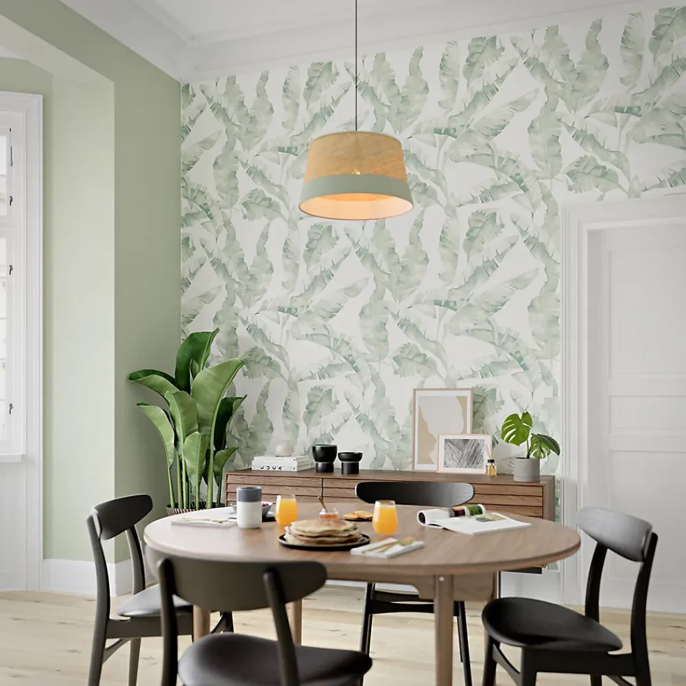 GoodHome Papier peint pré-encollé vinyle intissé feuillage Easy Roll Halton vert l.53 x H.1005 cm- Papier Peint