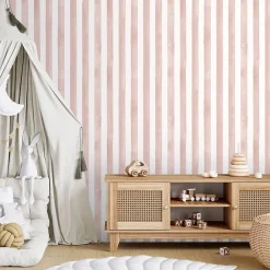 GoodHome Papier Peint<Papier peint pré-encollé vinyle à rayures Easy Roll Satori rayures rose l.53 x H.1005 cm