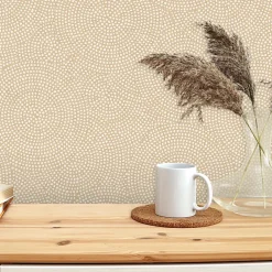 GoodHome Papier peint pré-encollé vinyle intissé géométrique Easy Roll Bolsa beige l.53 x H.1005 cm- Papier Peint