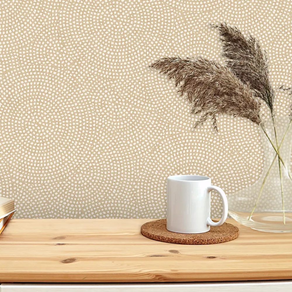 GoodHome Papier peint pré-encollé vinyle intissé géométrique Easy Roll Bolsa beige l.53 x H.1005 cm- Papier Peint