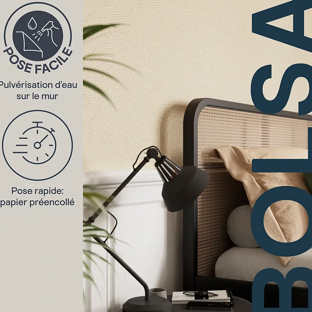 GoodHome Papier peint pré-encollé vinyle intissé géométrique Easy Roll Bolsa beige l.53 x H.1005 cm- Papier Peint