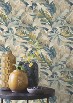 Rasch Papier peint vinyle expansé intissé feuillages exotic beige l.53 x H.1005 cm- Papier Peint