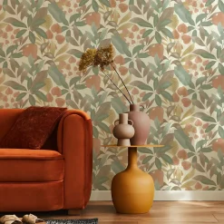 Rasch Papier Peint<Papier peint vinyle expansé intissé feuillage Tropico vert, terracotta L.1005 x l.53cm