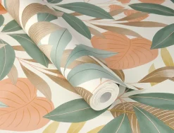 Rasch Papier Peint<Papier peint vinyle expansé intissé feuillage Tropico vert, terracotta L.1005 x l.53cm