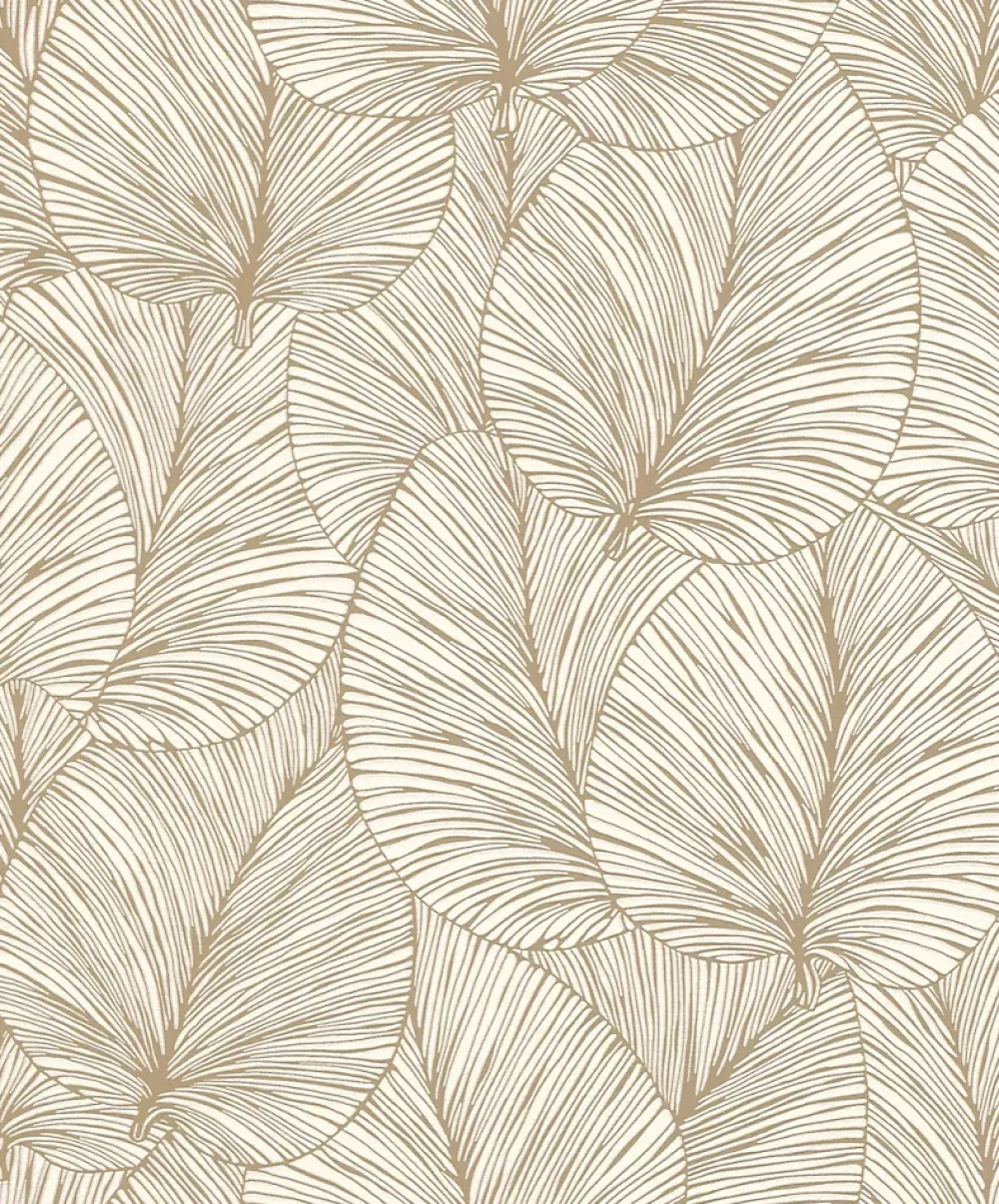 Rasch Papier Peint<Papier peint vinyle grainé intissé feuilles de lotus beige crème et or L.1005 x l.53cm