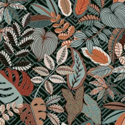 Lutece Papier Peint<Papier peint vinyle intissé Sejours & Chambres mat et satiné feuilles vert, bleu vert, orange, cuivre l.1005 x l.53 cm