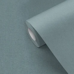 GoodHome Papier peint vinyle intissé uni bleu vert L.53 x l.1005 cm Tille- Papier Peint