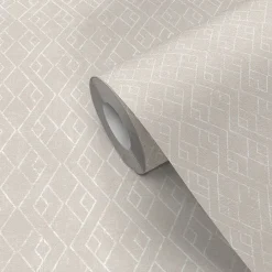 GoodHome Papier peint vinyle intissé Kohev géométrique beige L. 10,05m x l. 0,53m- Papier Peint