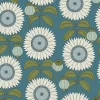 Lutece Papier peint vinyle intissé Cuisines & Bains mat et satiné tournesol, fleurs bleu, vert l.1005 x l.53 cm- Papier Peint