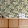 Grandeco Papier peint vinyle intissé fleuri Alice vert kaki L.1005 x l.53cm- Papier Peint