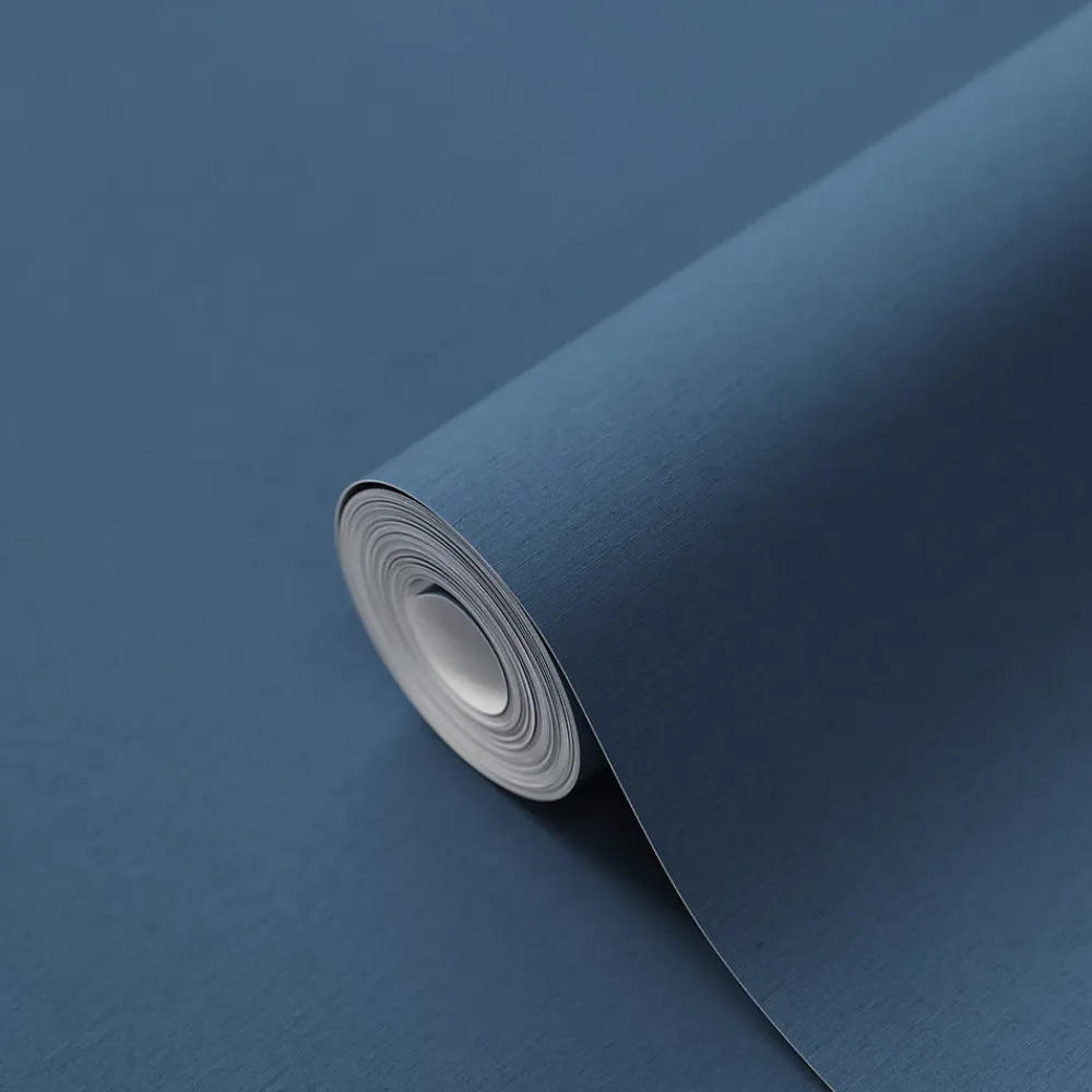 GoodHome Papier peint vinyle intissé uni Arceau effet tissu bleu foncé L.1000 x l.53cm- Papier Peint