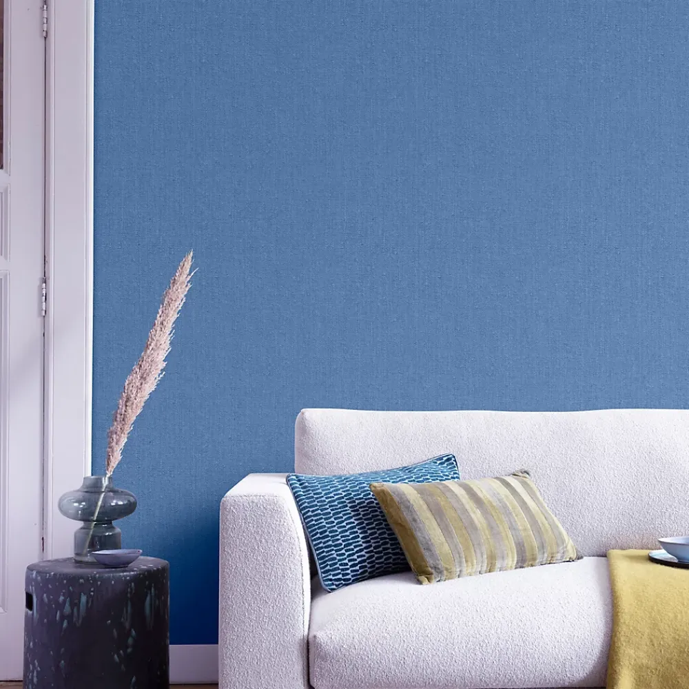 GoodHome Papier Peint<Papier peint vinyle intissé effet textile bleu L.10m x l.53cm