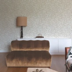 Grandeco Papier peint vinyle intissé feuillage Omura doré, blanc L.1005 x l.53cm- Papier Peint