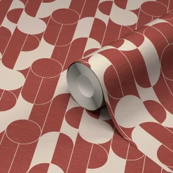 GoodHome Papier Peint<Papier peint vinyle intissé rond géométrique terracotta et blanc L.10m x l.53cm