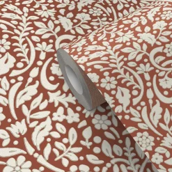 GoodHome Papier peint vinyle intissé Flaumig motif floral terracotta L. 10,05m x l. 0,53m- Papier Peint