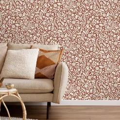 GoodHome Papier peint vinyle intissé Flaumig motif floral terracotta L. 10,05m x l. 0,53m- Papier Peint