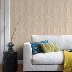 GoodHome Papier Peint<Papier peint vinyle intissé Cassata imprimé géométrique beige L.1000 x l.53cm