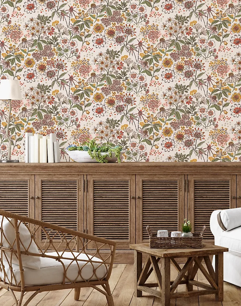 Lutece Papier peint vinyle intissé fleuri bouquet rose, beige L.1005 x l.53cm Lutèce- Papier Peint