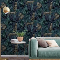 GoodHome Papier peint Vinyle Intissé Onax Sarcelle- Papier Peint