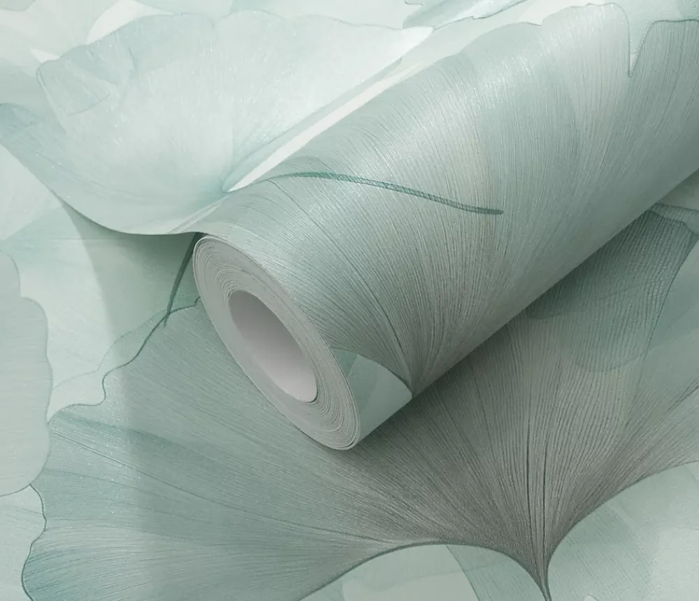 Erismann Papier peint vinyle intissé feuilles de ginko bleu L.1005 x l.53cm, Ginko dream- Papier Peint