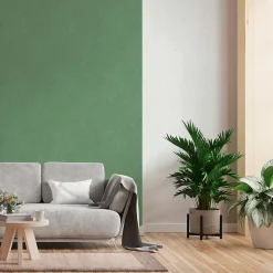 GoodHome Papier peint vinyle intissé uni aspect tissu vert L.1005 x l.53cm , Mythe- Papier Peint