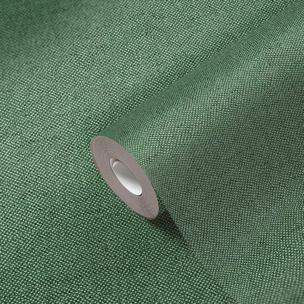 GoodHome Papier peint vinyle intissé uni aspect tissu vert L.1005 x l.53cm , Mythe- Papier Peint