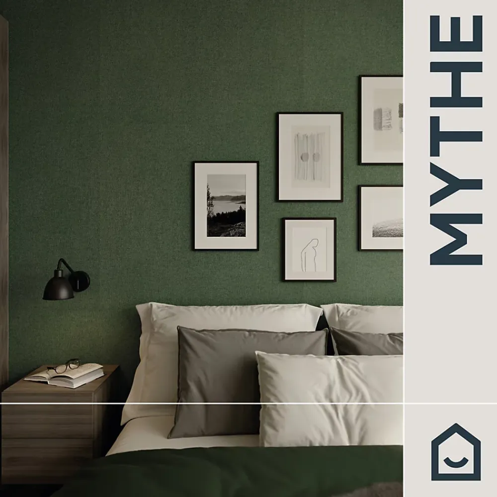 GoodHome Papier peint vinyle intissé uni aspect tissu vert L.1005 x l.53cm , Mythe- Papier Peint