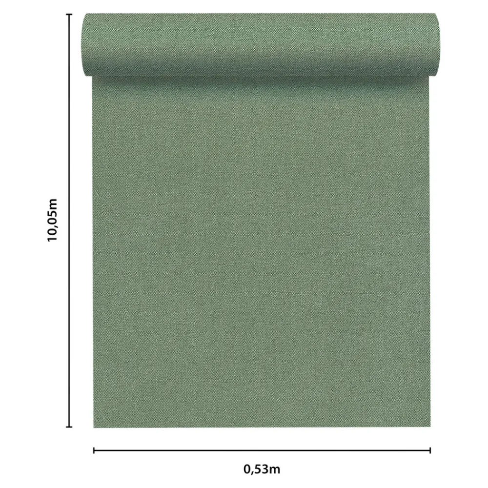 GoodHome Papier peint vinyle intissé uni aspect tissu vert L.1005 x l.53cm , Mythe- Papier Peint