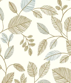 Rasch Papier peint vinyle intissé feuillage marron, bleu L.1001 x l.53cm , Colette- Papier Peint