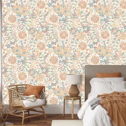 Ugepa Papier Peint<Papier peint vinyle intissé fleuri petites fleurs vert, orange L. 1005 x l. 53cm