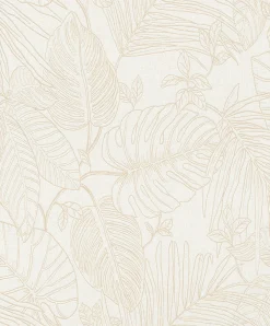 Rasch Papier peint vinyle intissé expansé feuillage beige L.1005 x l.53cm, Jungle sertie- Papier Peint