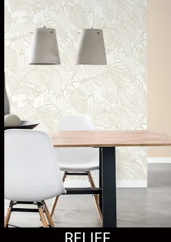 Rasch Papier peint vinyle intissé expansé feuillage beige L.1005 x l.53cm, Jungle sertie- Papier Peint