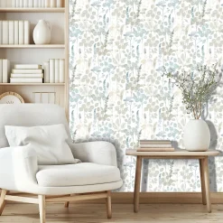 Ugepa Papier Peint<Papier peint vinyle intissé feuillage, fleurs sauvages bleu L. 1005 x l. 53cm